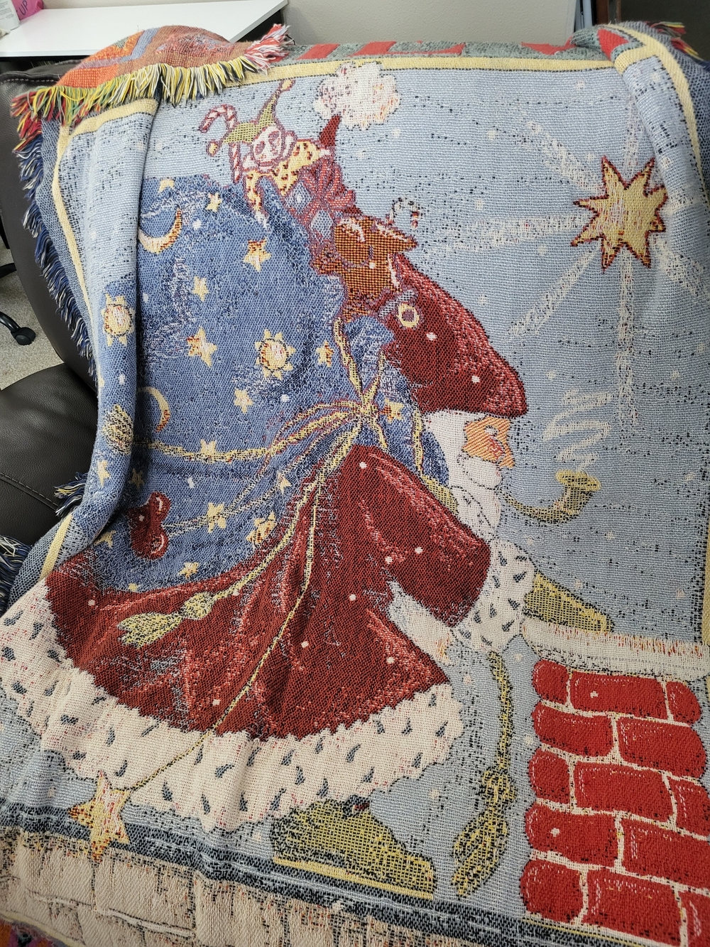 Sofa Tapestry Santa Christmas "Believe", Holiday Fringe 45x72"